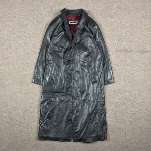 Vintage 90s Black Genuine Leather Long Trench Overcoat Duster Mens M / 40 Jacket